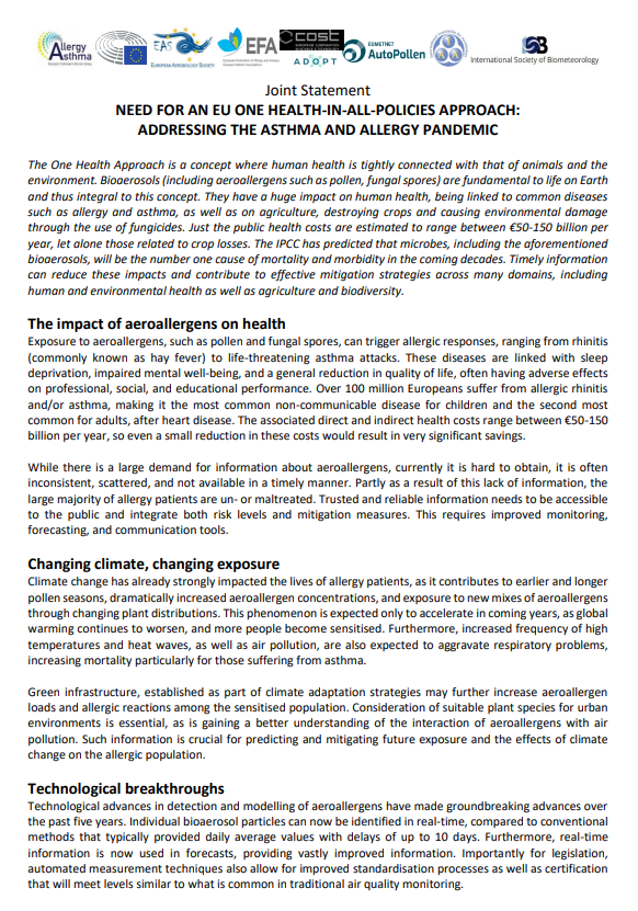 EP Interest Group on Allergy and Asthma Statement screenshot
